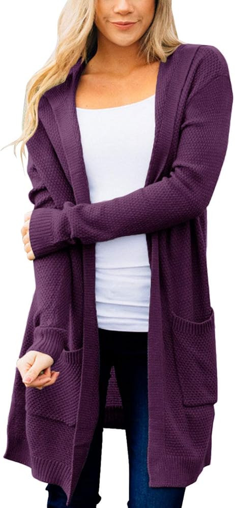 MEROKEETY Women's Long Sleeve Open Front Hoodie Knit Sweater Cardigan Outwear | Amazon (US)