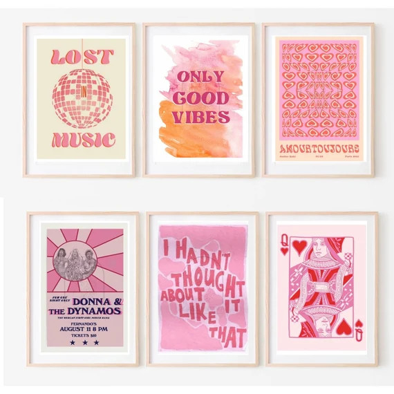 Set of 6 Baby Pink Aesthetic Collage Set Art Print Poster - Etsy | Etsy (US)