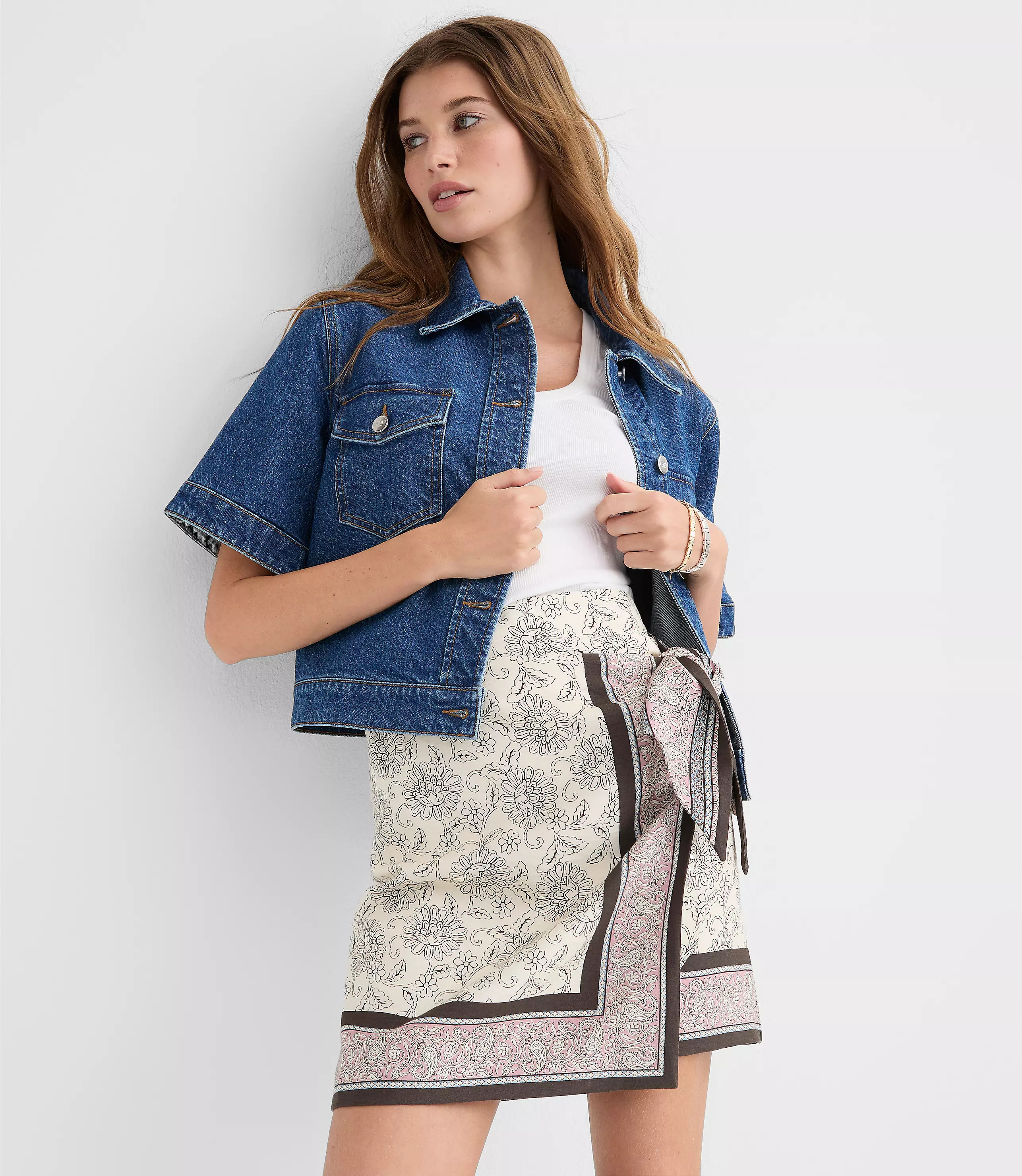 Patchwork Mini Wrap Skirt | LOFT