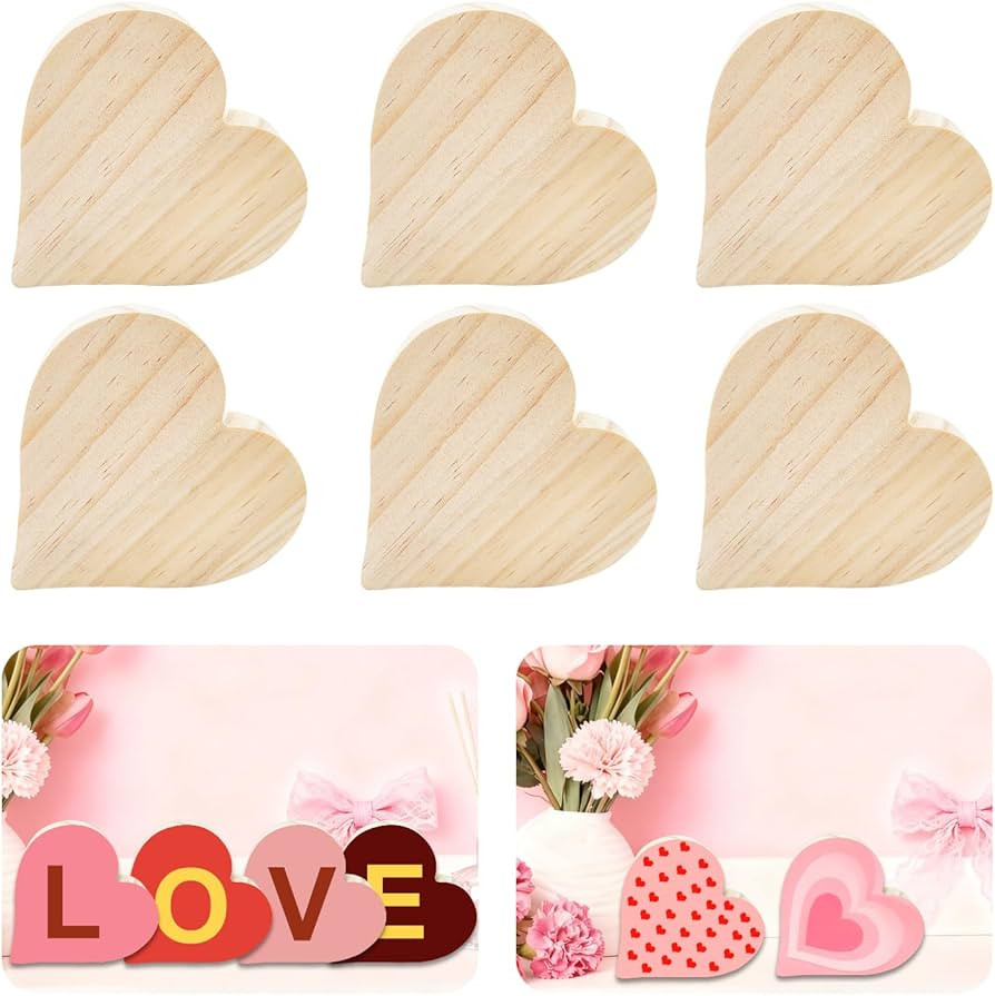 6 Pcs Wooden Blank Cutouts Unfinished Thick Shaped Table Wooden Signs Wood Blocks to Paint for DI... | Amazon (US)