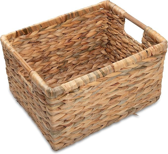 VATIMA Large Rectangular Wicker Basket with Wooden Handles for Shelves and Storage - Natural Wate... | Amazon (US)