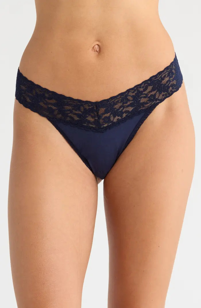 Hanky Panky Cotton & Stretch Lace Original Rise Thong | Nordstrom | Nordstrom