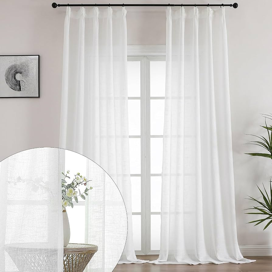 Off White Semi Sheer Curtains 90 Inches Long 2 Panels, Rustic Linen Look Light Filtering Drapes, ... | Amazon (US)