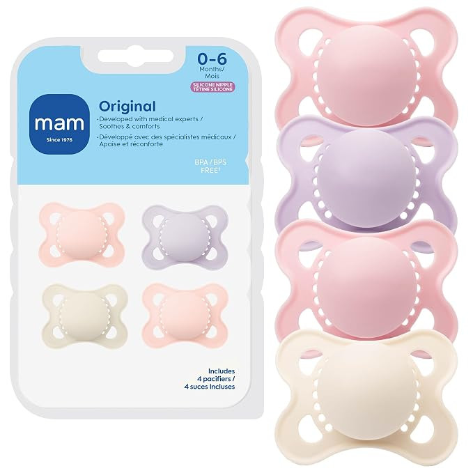 MAM Original Baby Pacifier 0-6 Mths, Skin Soft Silicone Nipple, 4 Pack | Amazon (US)