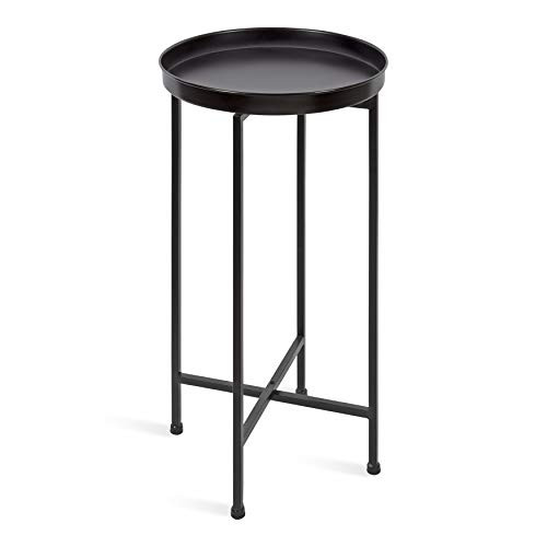 Kate and Laurel Celia Round Metal Foldable Accent Table with Tray Top, Black | Amazon (US)
