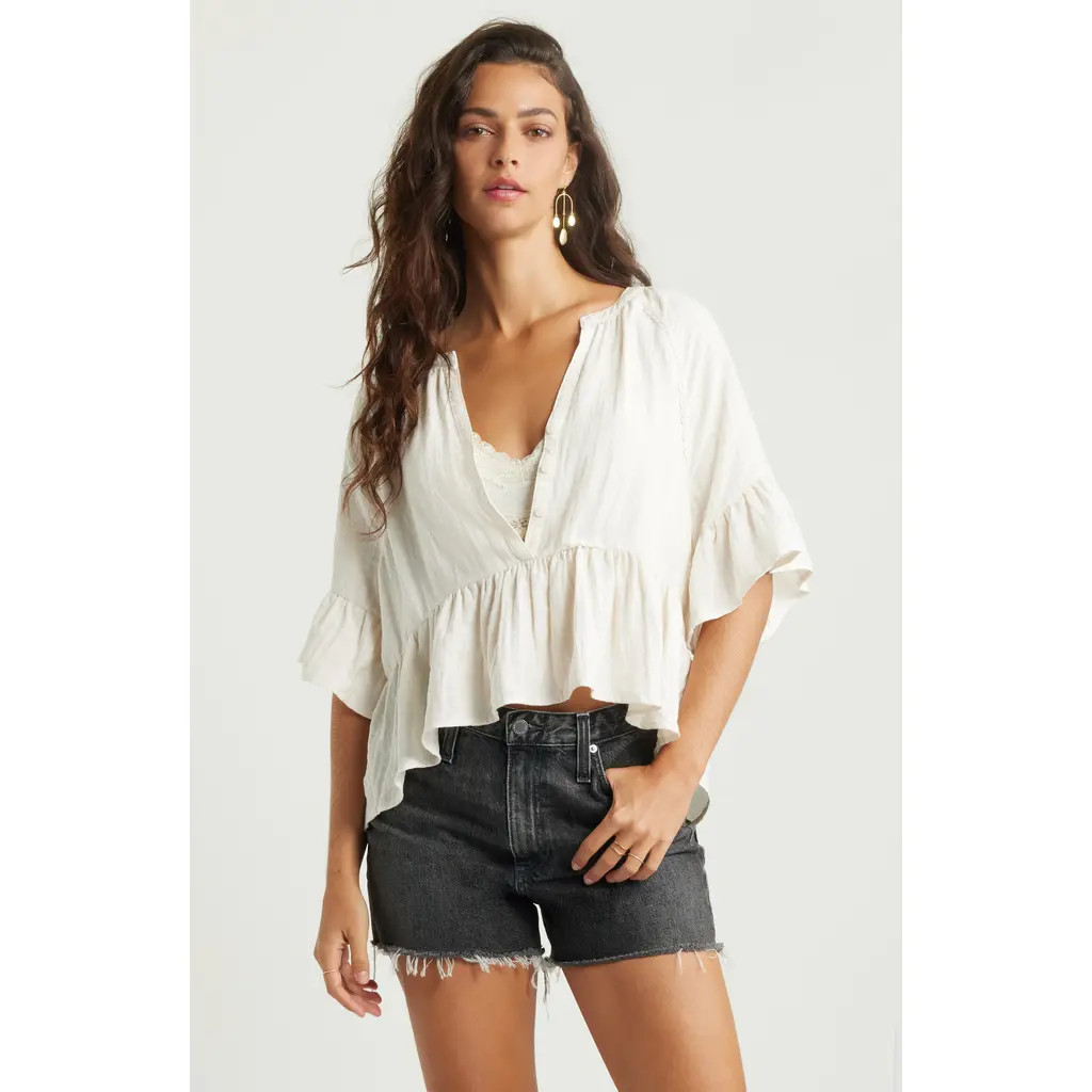 Treasure & Bond Ruffle Peplum Top in Ivory Egret at Nordstrom Rack, Size Large | Nordstrom Rack