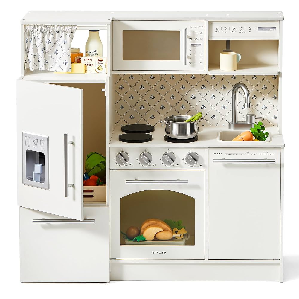 Tiny Land Play Kitchen for Kids, Upgraded Wooden Kitchen Toy with Complete Play Areas, Pretend Co... | Amazon (US)