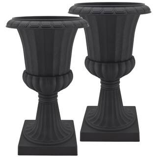 Deluxe Pedestal 16 in. x 27 in. Black Plastic Urn (2-Pack) | The Home Depot