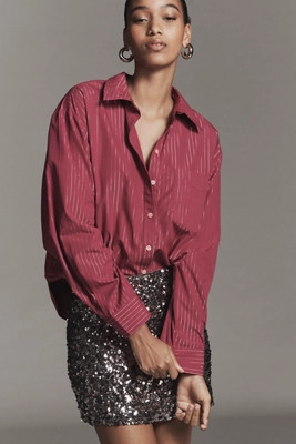 The Shrunken Bennet Lurex Stripe Buttondown Shirt by Maeve | Anthropologie (US)