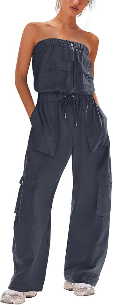 LAMISSCHE Womens Strapless Jumpsuits Cargo Pants Jumpsuits Off The Shoulder Tube Rompers One Piec... | Amazon (US)