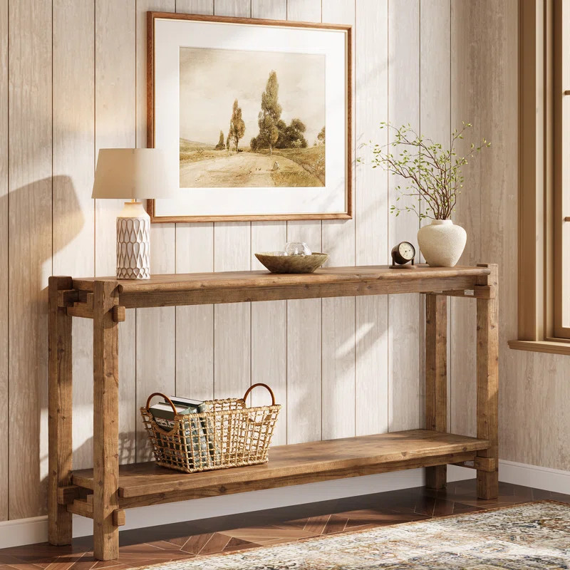 63-Inch Solid Wood Console Table with Storage, 2-tier Farmhouse  Entryway Table for Hallway | Wayfair North America