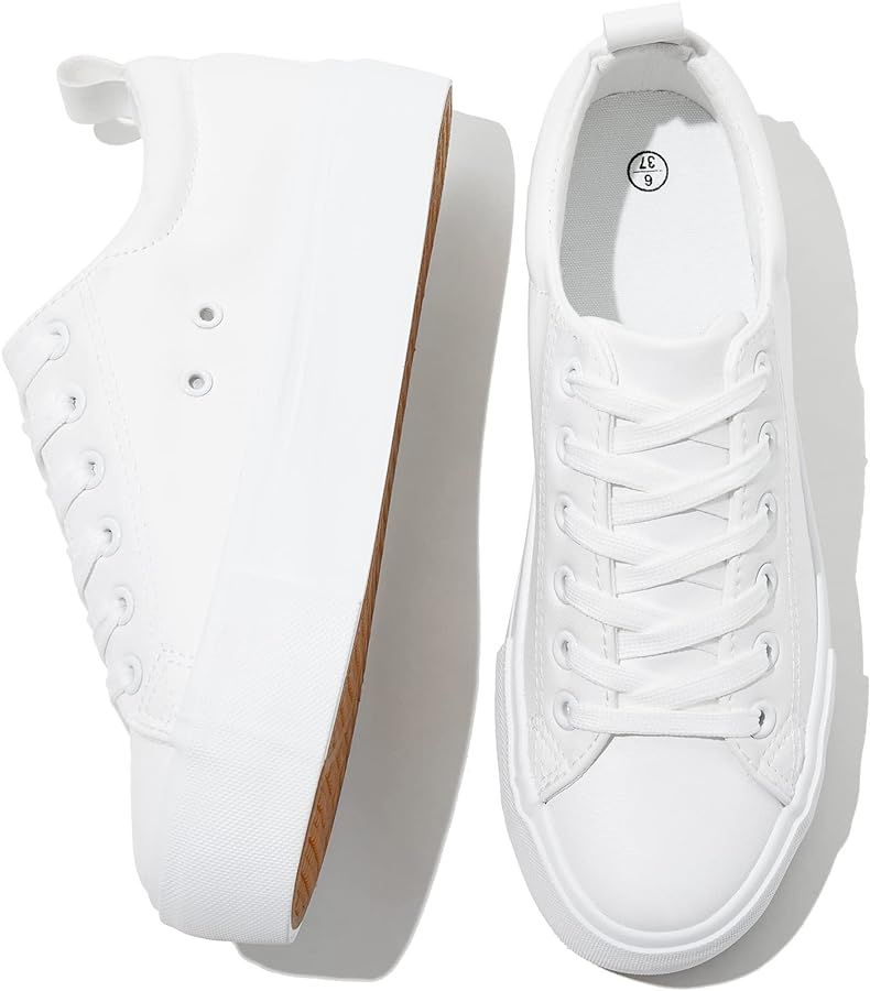 Womens White Platform Sneakers PU Leather Platform Shoes Walking Shoes for Women | Amazon (US)
