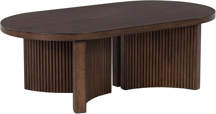 Signature Design by Ashley Korestone Mid-Century Modern Coffee Table with Reeded Double Pedestal ... | Amazon (US)