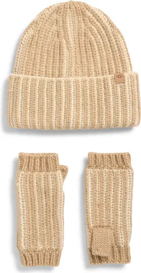 UGG® Chunky Plaited Beanie & Fingerless Mittens Set | Nordstrom | Nordstrom