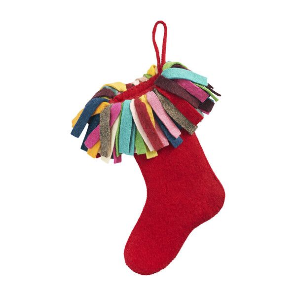 Fringe Christmas Stocking, Red/Multi | Maisonette