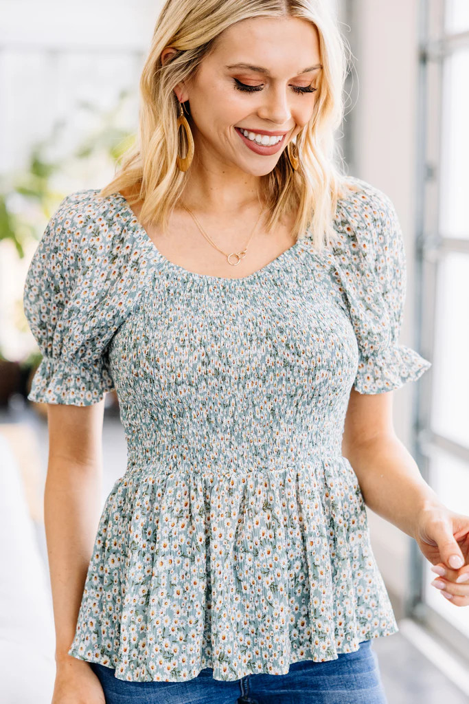 Earn My Love Sage Green Smocked Top | The Mint Julep Boutique