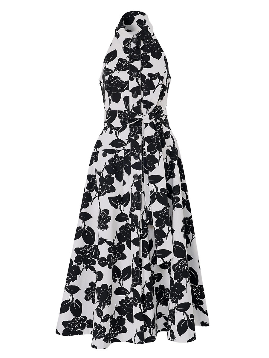 Women's Halter Button-Front Midi-Dress - White Black - Size 12 | Saks Fifth Avenue