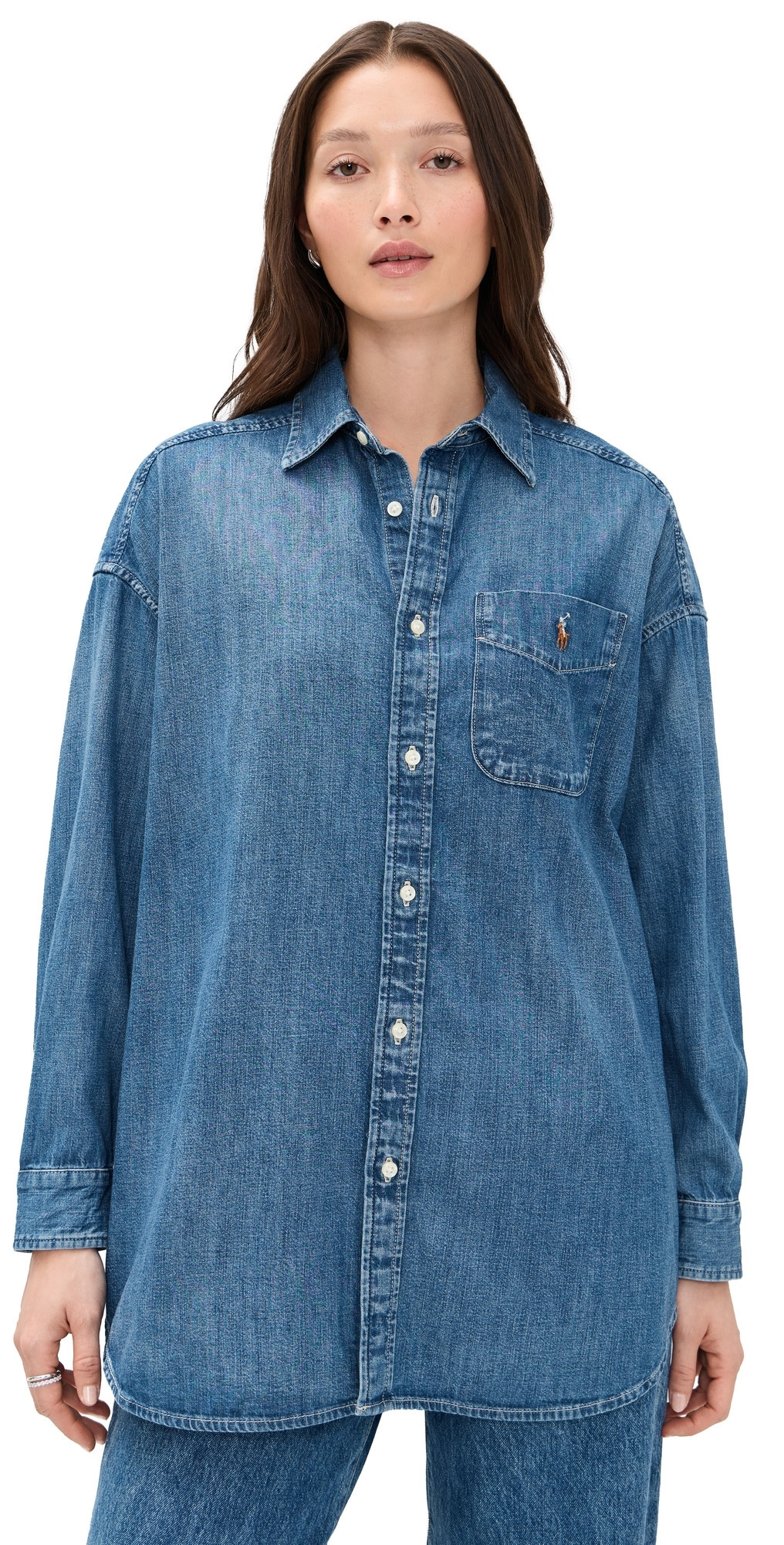 Polo Ralph Lauren Long Sleeve Button Front Shirt Blue L | Shopbop