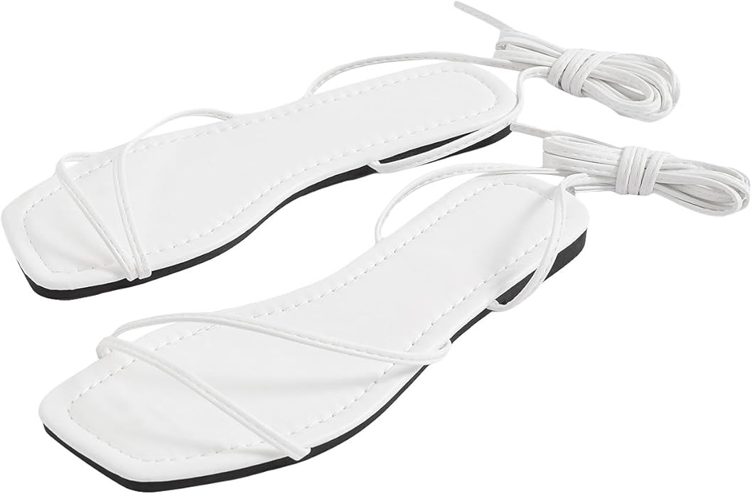 GORGLITTER Women's Open Toe Lace Up Sandals Tie Up Strappy Sandals Cute Flat | Amazon (US)