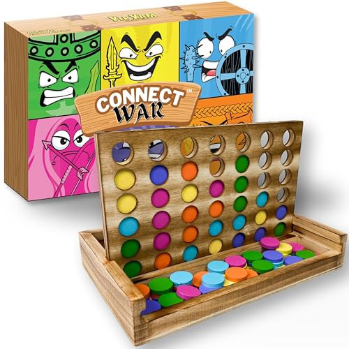 Connect War - 4 in a Row Table Top Game for 2-6 Players, Handcrafted Wooden Games for Family and Group Play, Four in a Row Wood Game | Amazon (US)