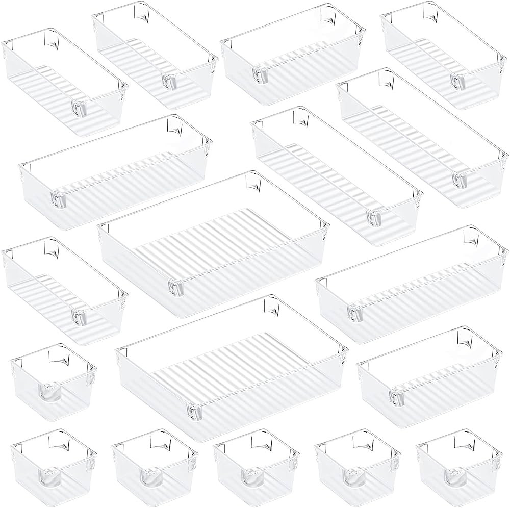 Puroma 18Pcs Drawer Organizer Set 4-size Versatile Vanity and Bathroom Drawer Organizers, Clear P... | Amazon (US)