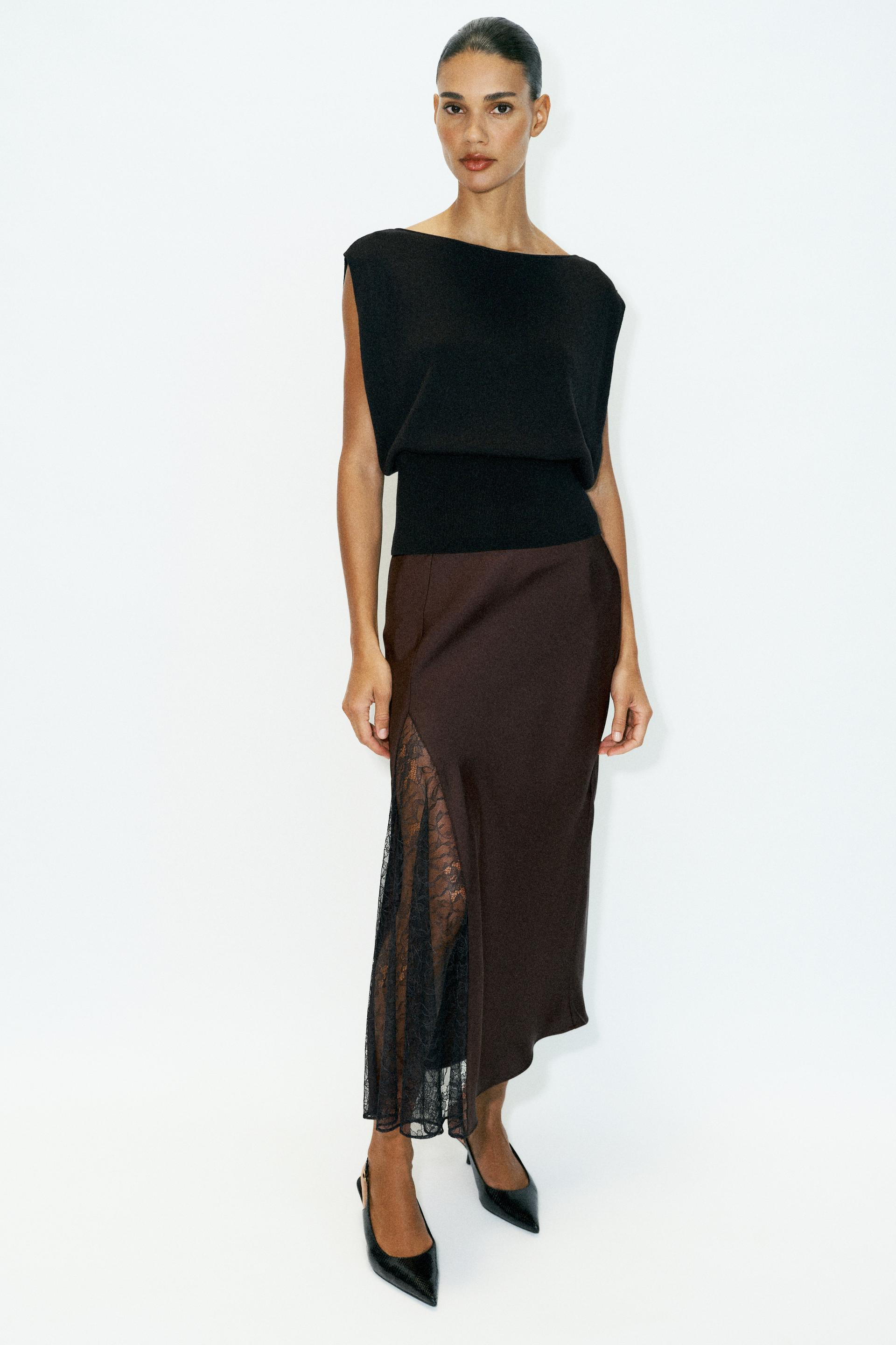 COMBINED SATIN MIDI SKIRT | Zara US