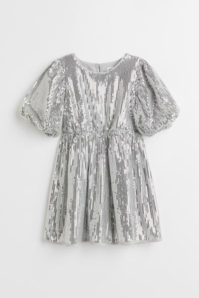Puff-sleeved Sequined Dress | H&M (US + CA)