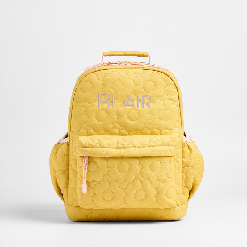 Quilted Yellow Flower Medium Kids Backpack with Side Pockets + Reviews | Crate & Kids | Crate & Barrel