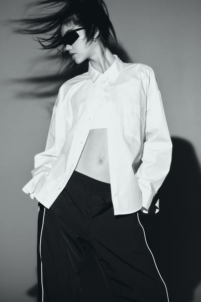 Oversized Cotton Shirt - Long sleeve - Regular length - White - Ladies | H&M US | H&M (US + CA)