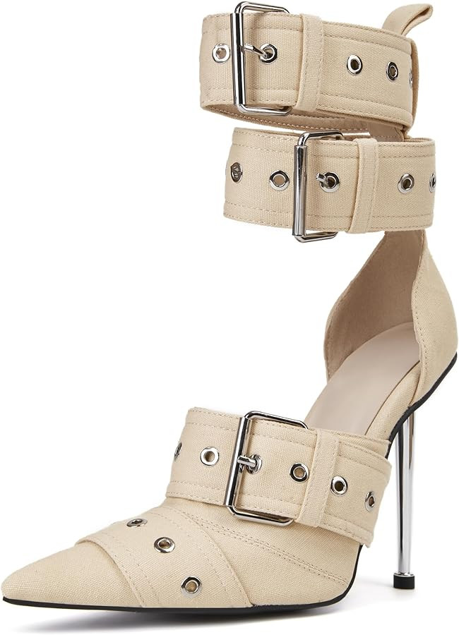 Women's High heel Pointed Toe Sandals Baotou Belt Buckle Decoration Rivet Sandals for women Casua... | Amazon (US)