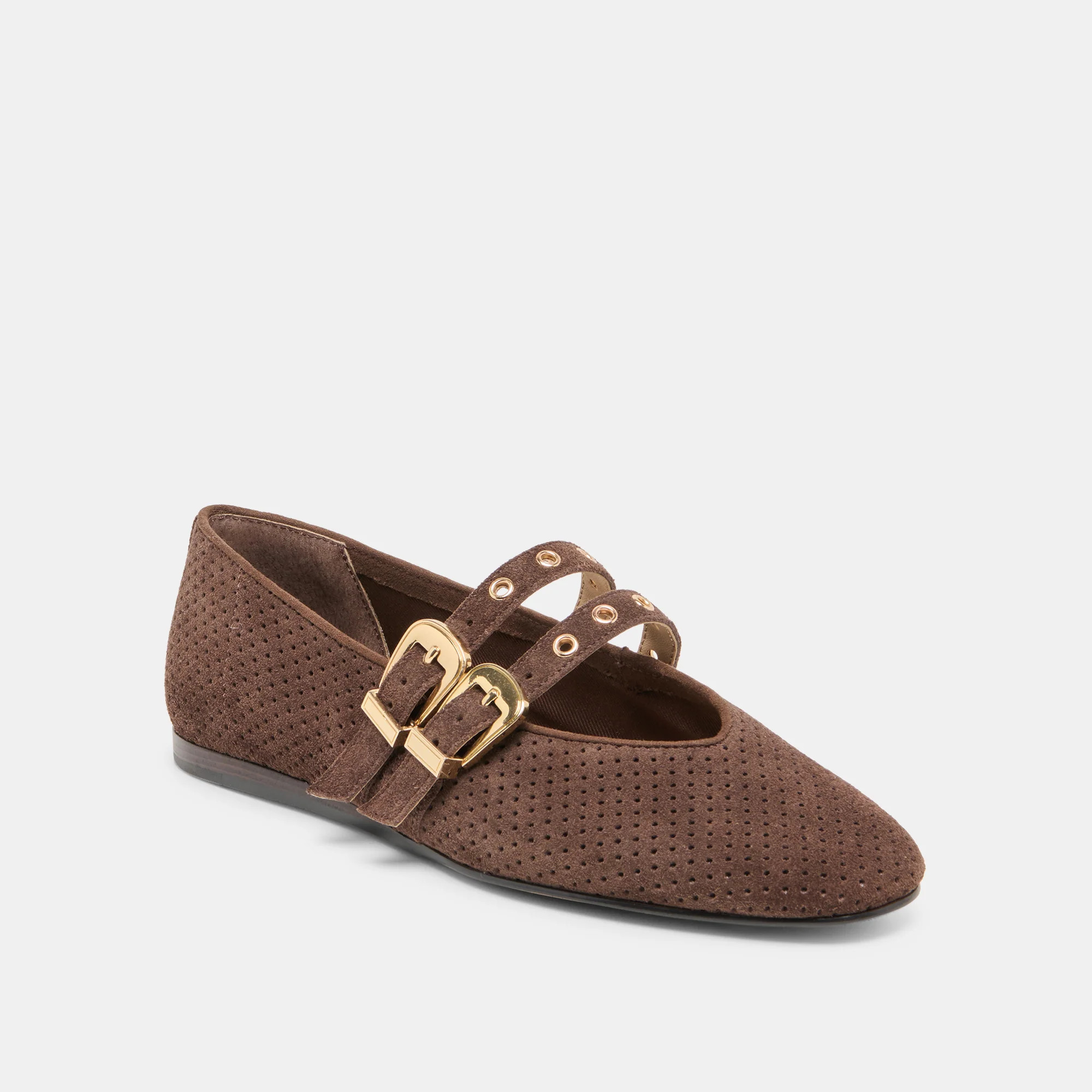 Baylee Grommet Dk Brown Perforated Suede Ballet Flats | Dolce Vita | DolceVita.com