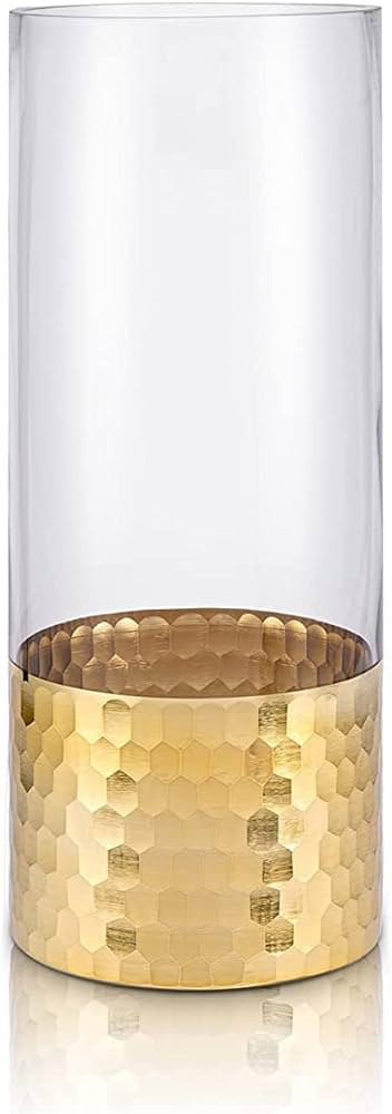 Clear Cylinder Glass Vase with Gold Honeycomb Metalic Base | Tall Vases for Flowers, Home Décor,... | Amazon (US)