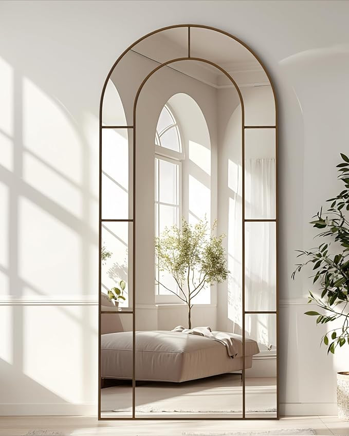 Antok Full Length Mirror, Floor Mirror 76" x 34" Arched Window Decorative Mirror, Metal Framed De... | Amazon (US)