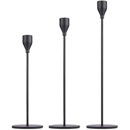 SUJUN Matte Black Candle Holders Set of 3 for Taper Candles, Decorative Candlestick Holder for Weddi | Amazon (US)