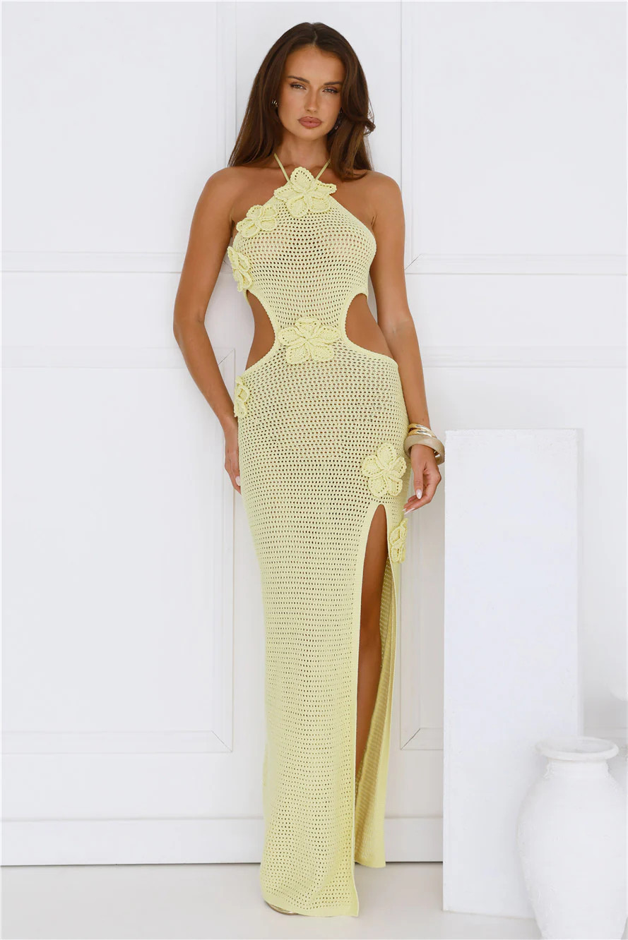 Monaco Sun Knit Halter Maxi Dress Yellow | Hello Molly (US)