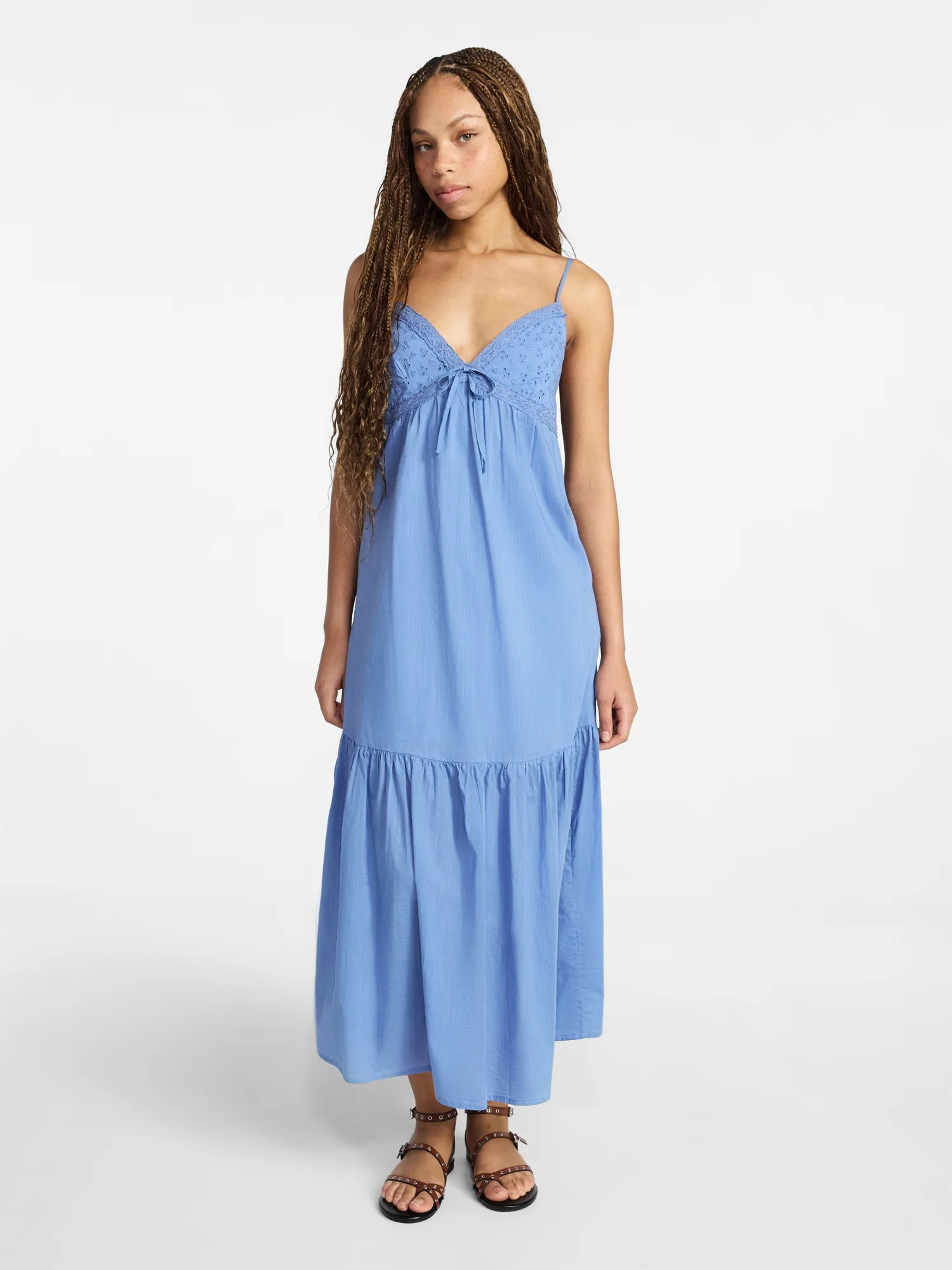 No Boundaries Eyelet Tiered Maxi Dress, Women's XXS-XXL | Walmart (US)