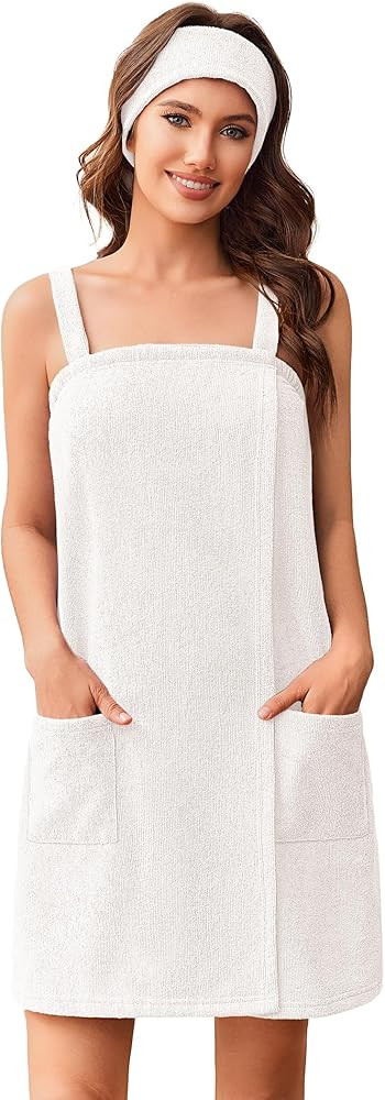 Ekouaer Towel Wrap for Women Spa Bath Robe Lightweight Terry Cloth Wrap Adjustable Shower Robe wi... | Amazon (US)