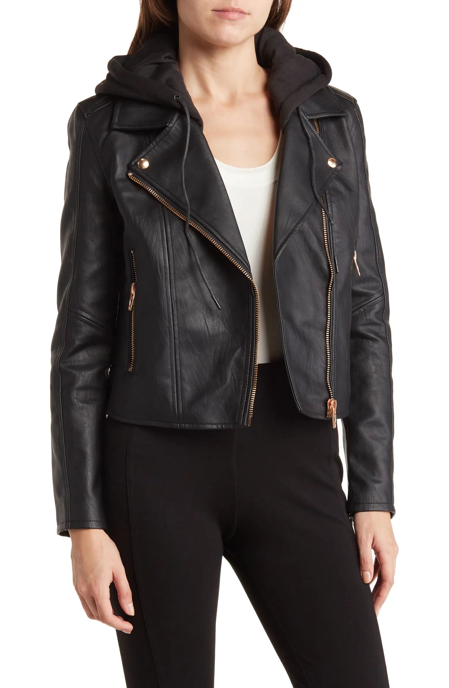 BLANKNYC Faux Leather Hooded Crop Moto Jacket | Nordstromrack | Nordstrom Rack