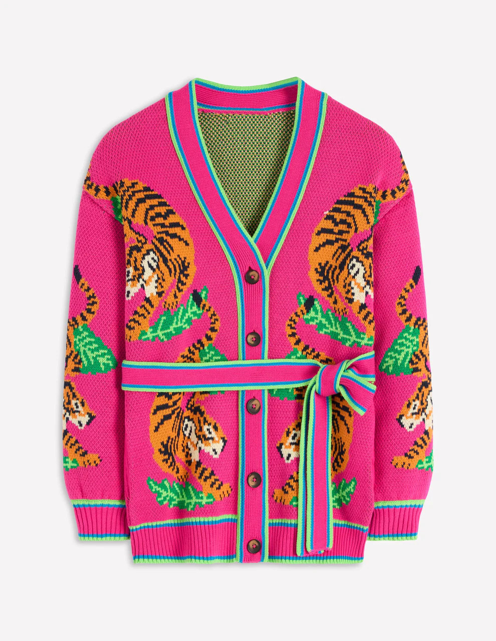 Jacquard Belted Cardigan-Pink Yarrow Tigers | Boden (US)
