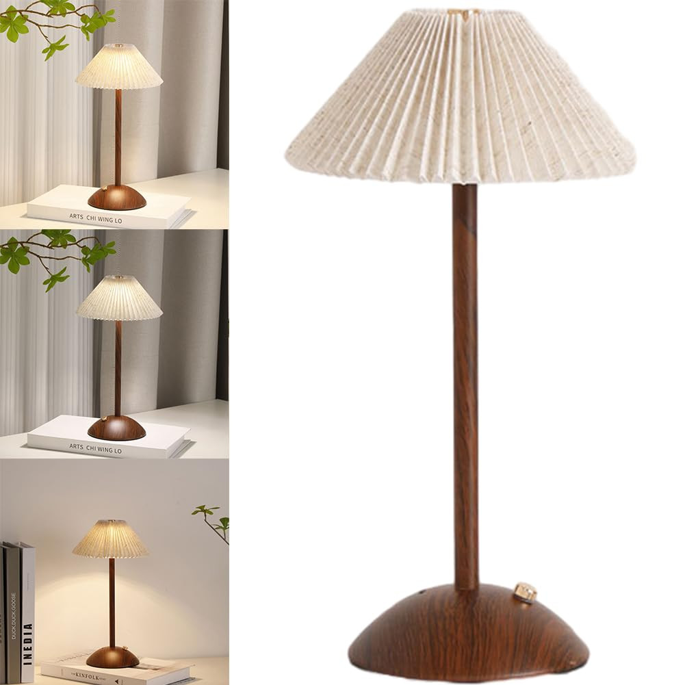 Cordless Table Lamp Minimalist Touch Lamp Dimmable 3 Color Bedside Lamp Rice Paper Walnut Wood Re... | Amazon (UK)