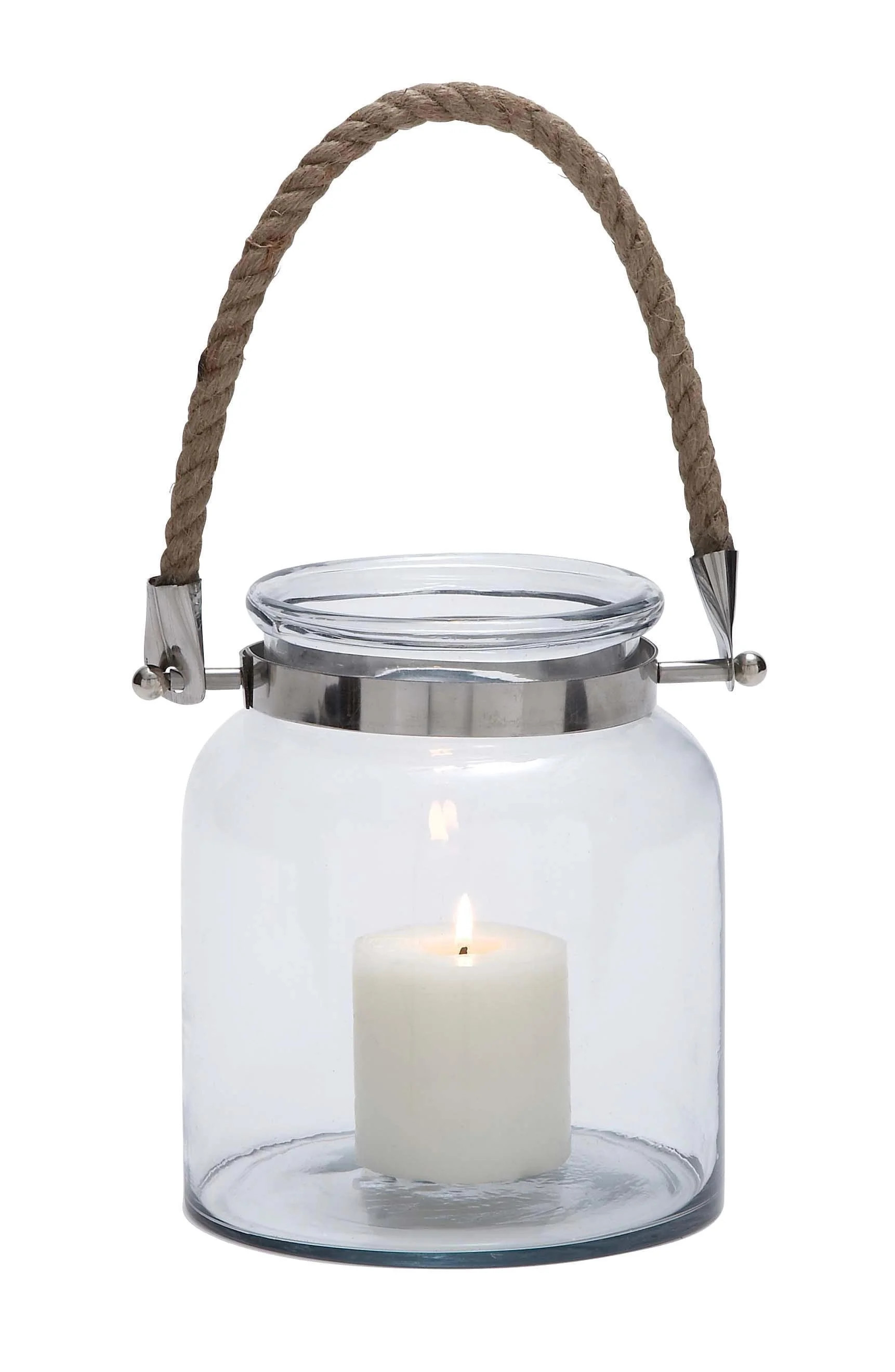 DecMode Clear Glass Handmade Decorative Candle Lantern with Rope Handle | Walmart (US)