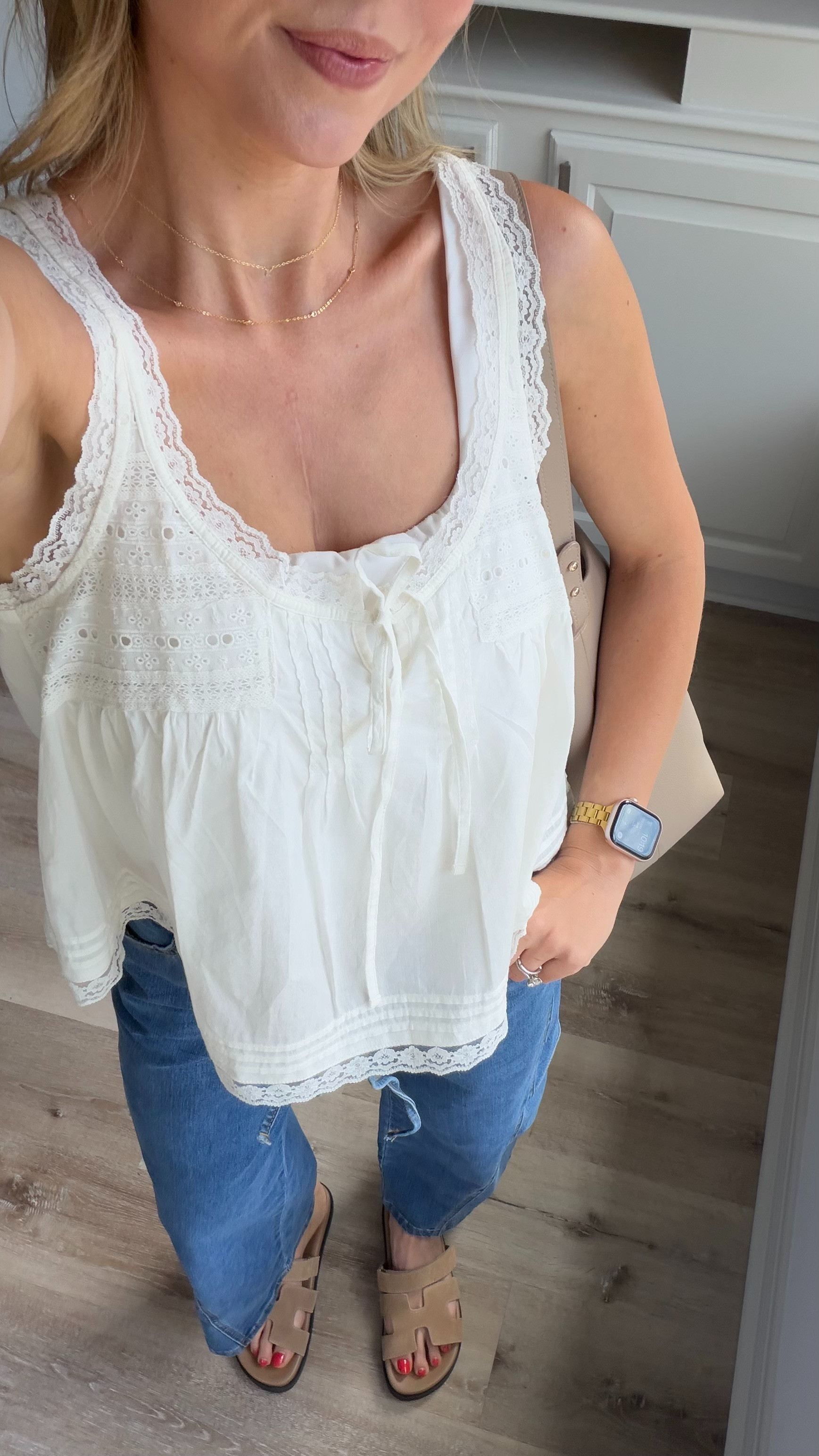 Comfy, put together mom outfit inspo | small in lace top, 4 in stretchy denim  

 #LTKootd