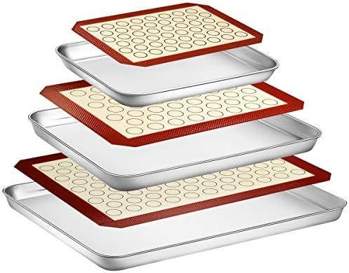 Wildone Baking Sheet with Silicone Mat Set, Set of 6 (3 Sheets + 3 Mats), Stainless Steel Cookie ... | Amazon (US)