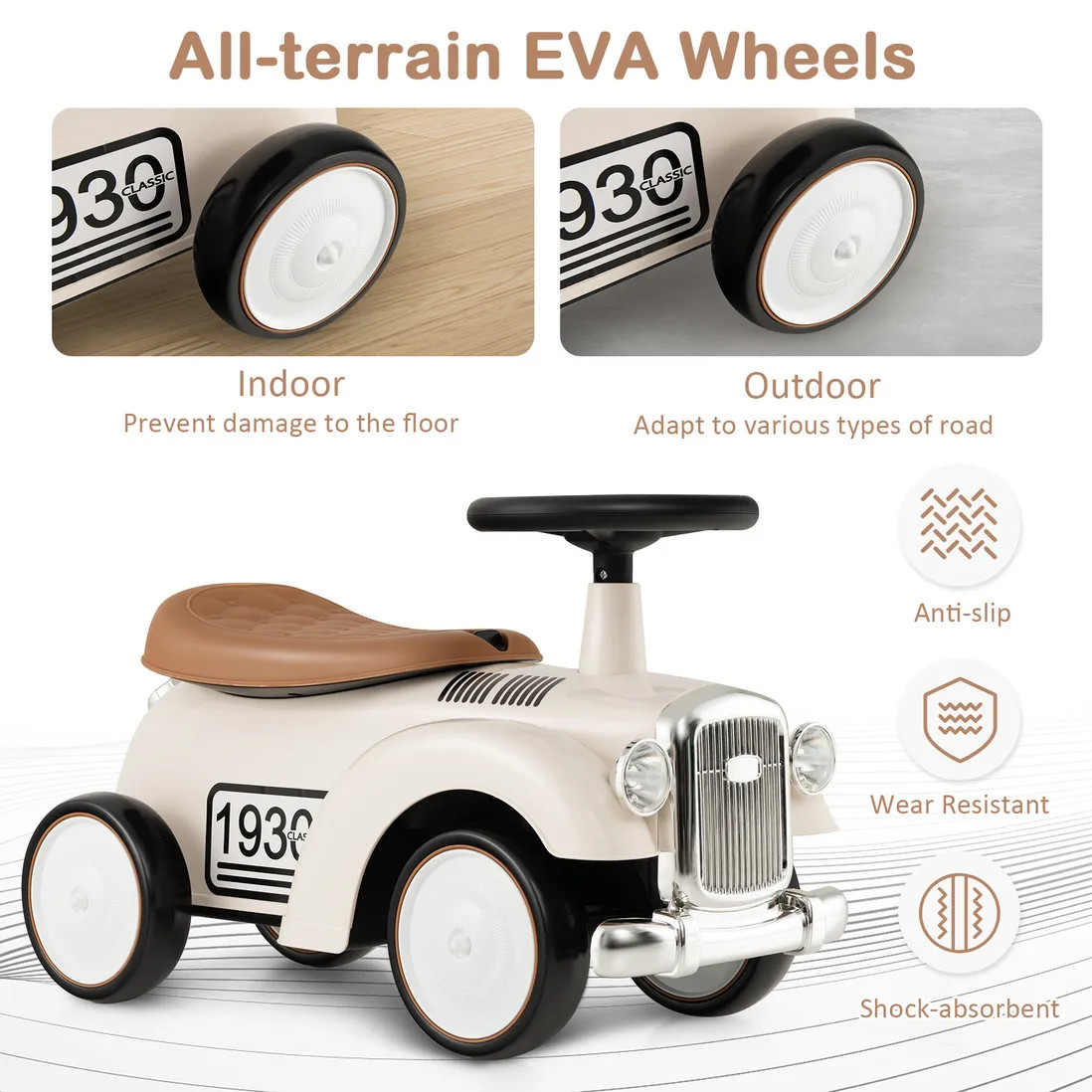 Toy Vehicles | Kids Ride On Car Toddlers Retro Push Car Foot To Floor Riding Toy w/ Storage | Cos... | Debenhams UK