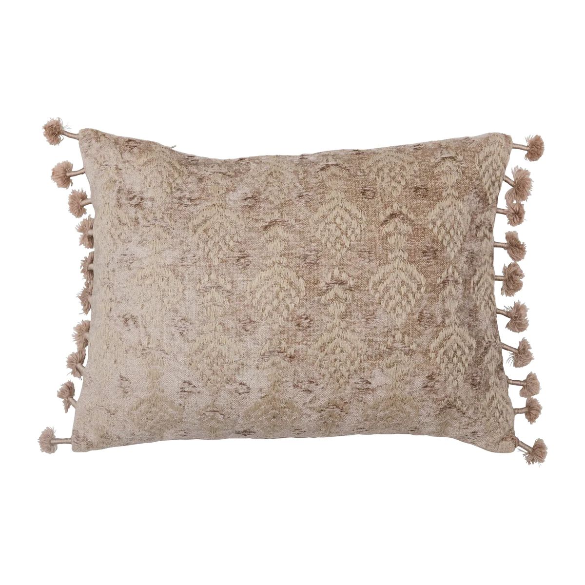 Woven Chenille Lumbar Pillow with Tassels and Embroidery | APIARY by The Busy Bee