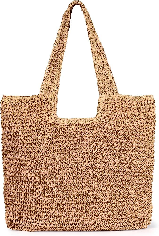 Straw Beach Bag, Women Tote Bag Woven Shoulder Bag, Handmade Large Summer Handbag Hobo Bag for Be... | Amazon (US)