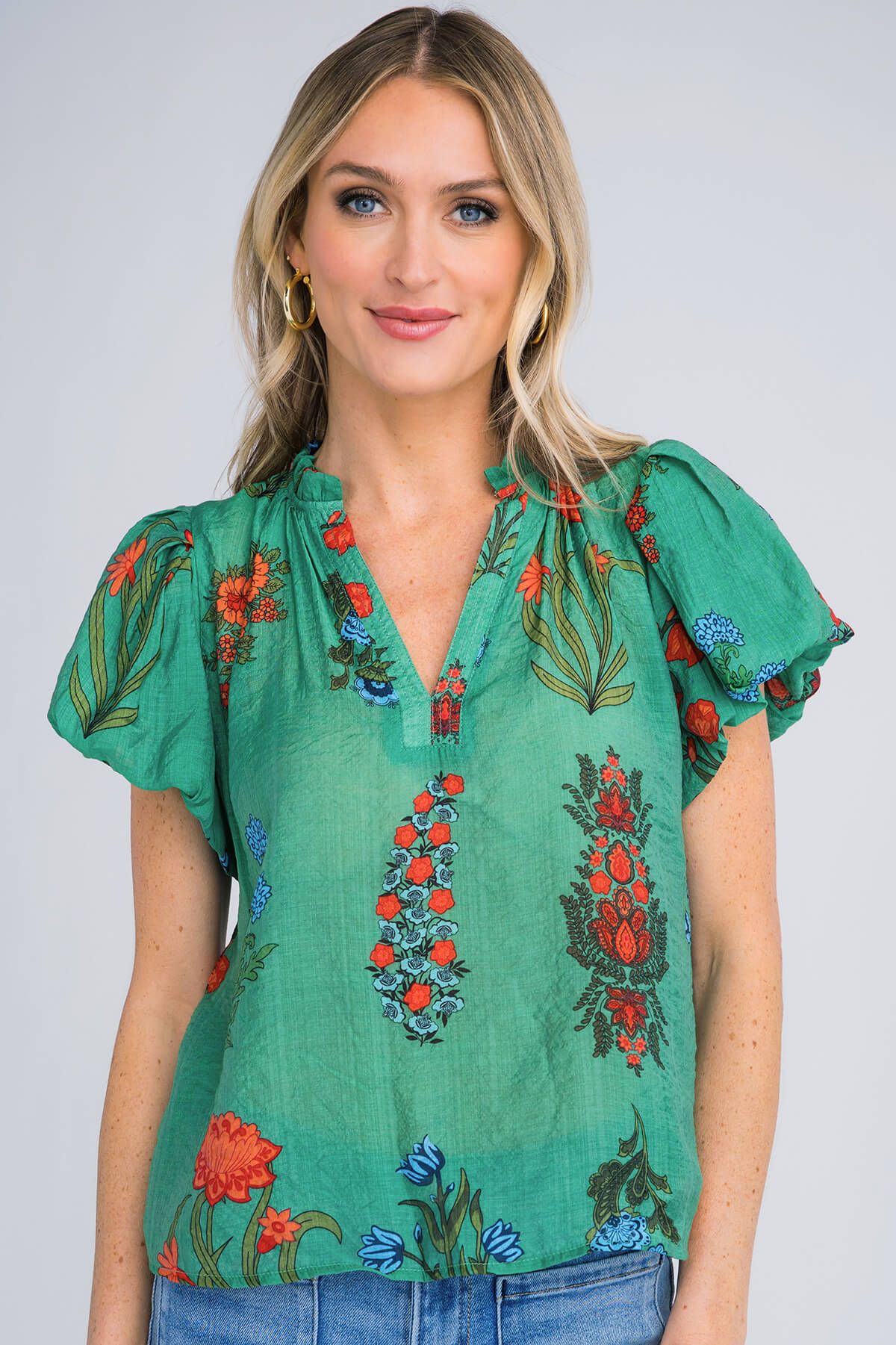 THML Medallion Printed Flutter Sleeve Top | Social Threads