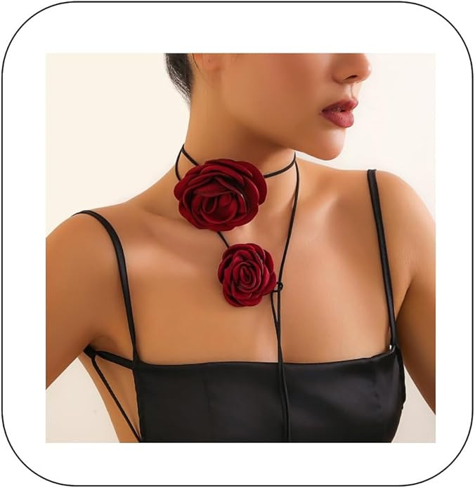 Vinatge Large Flower Choker Necklace 2pcs 3pcs Suede Long Wrap Necklaces Set Bow-knot Layered Tie... | Amazon (US)
