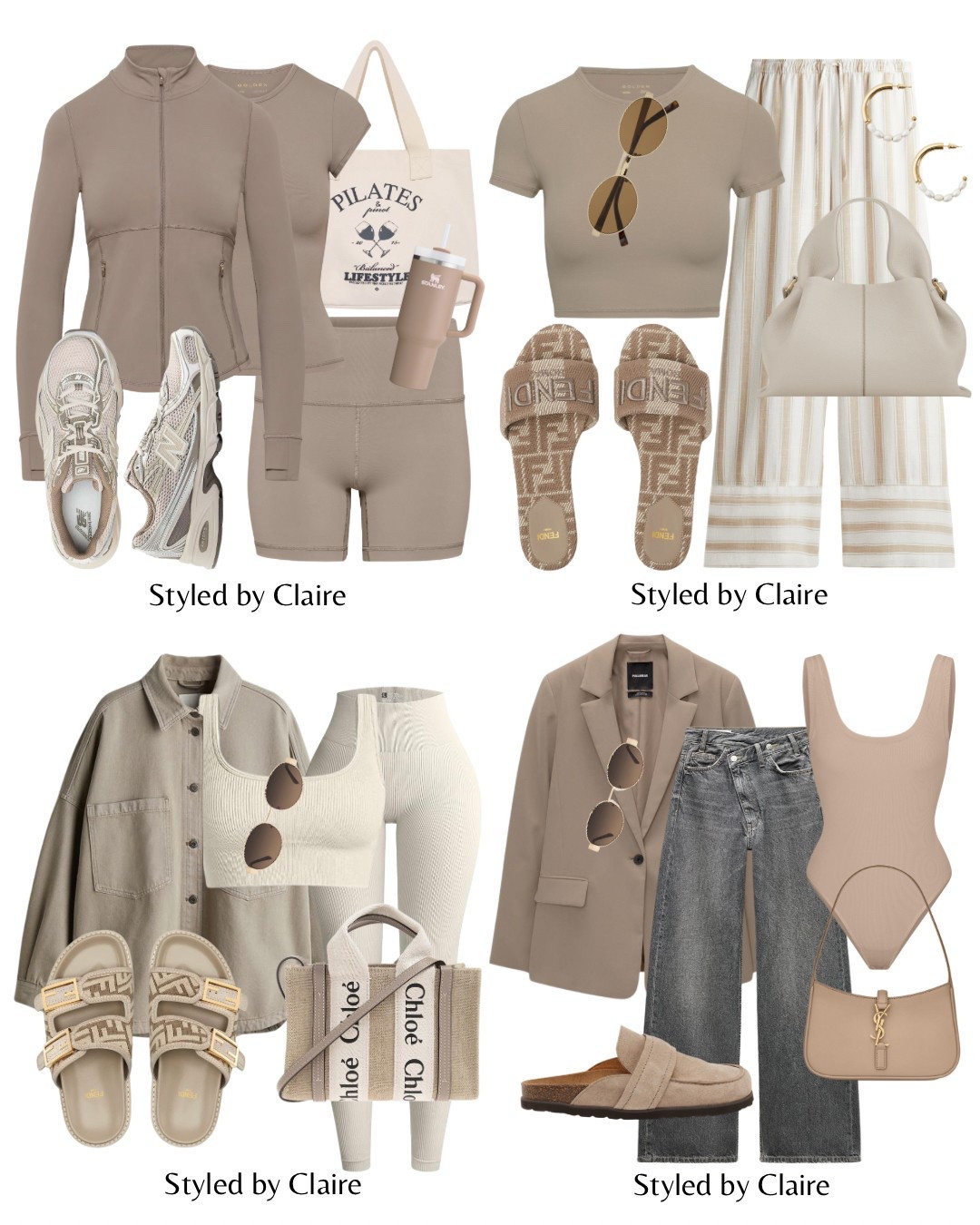 TAUPE OUTFIT INSPO🌸
Tags: gym set fitness Lycra zip up jumper tshirt cycle shorts pilates canvas tote bag pilates new balance 740 linen trousers H&M blazer jeans bodysuit mules suede clog fendi sandals sliders Chloe leggings denim shirt fashion spring summer inspo outfit ideas chic women’s style city break casual gymwear couture club 

#LTKsummer #LTKstyletip #LTKspring