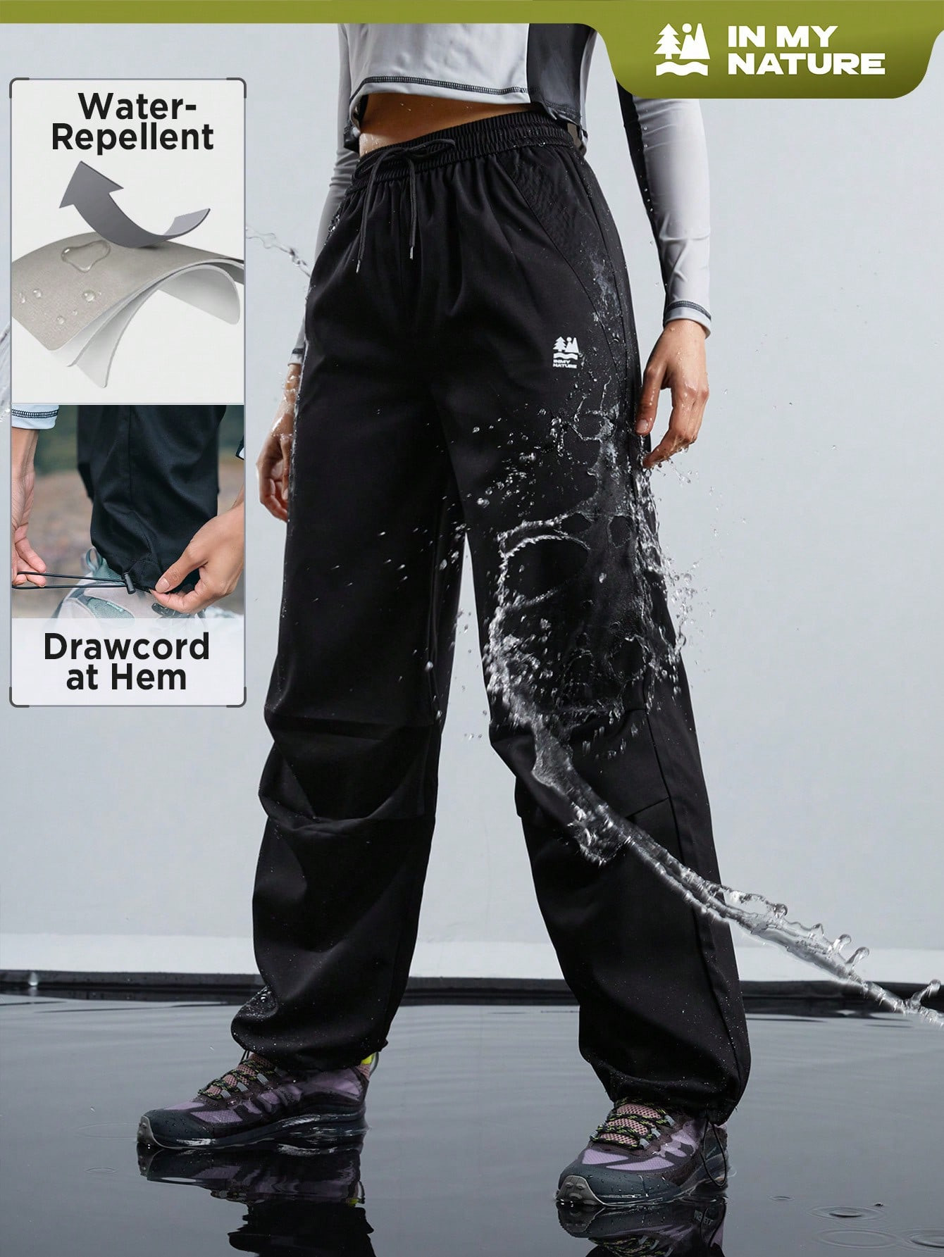 In My Nature Women's Waterproof Outdoor Sports Pants With Drawstring Waist And Letter Print | SHEIN